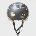 Carica e riproduci il video nel visualizzatore della galleria, Sleek Black Ebike Bicycle Helmet with an Adjustable Visor, Designed for Men and Women Seeking Style and Safety on E-Bike Rides