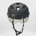 Carica e riproduci il video nel visualizzatore della galleria, Sleek Black Ebike Bicycle Helmet with an Adjustable Visor, Designed for Men and Women Seeking Style and Safety on E-Bike Rides