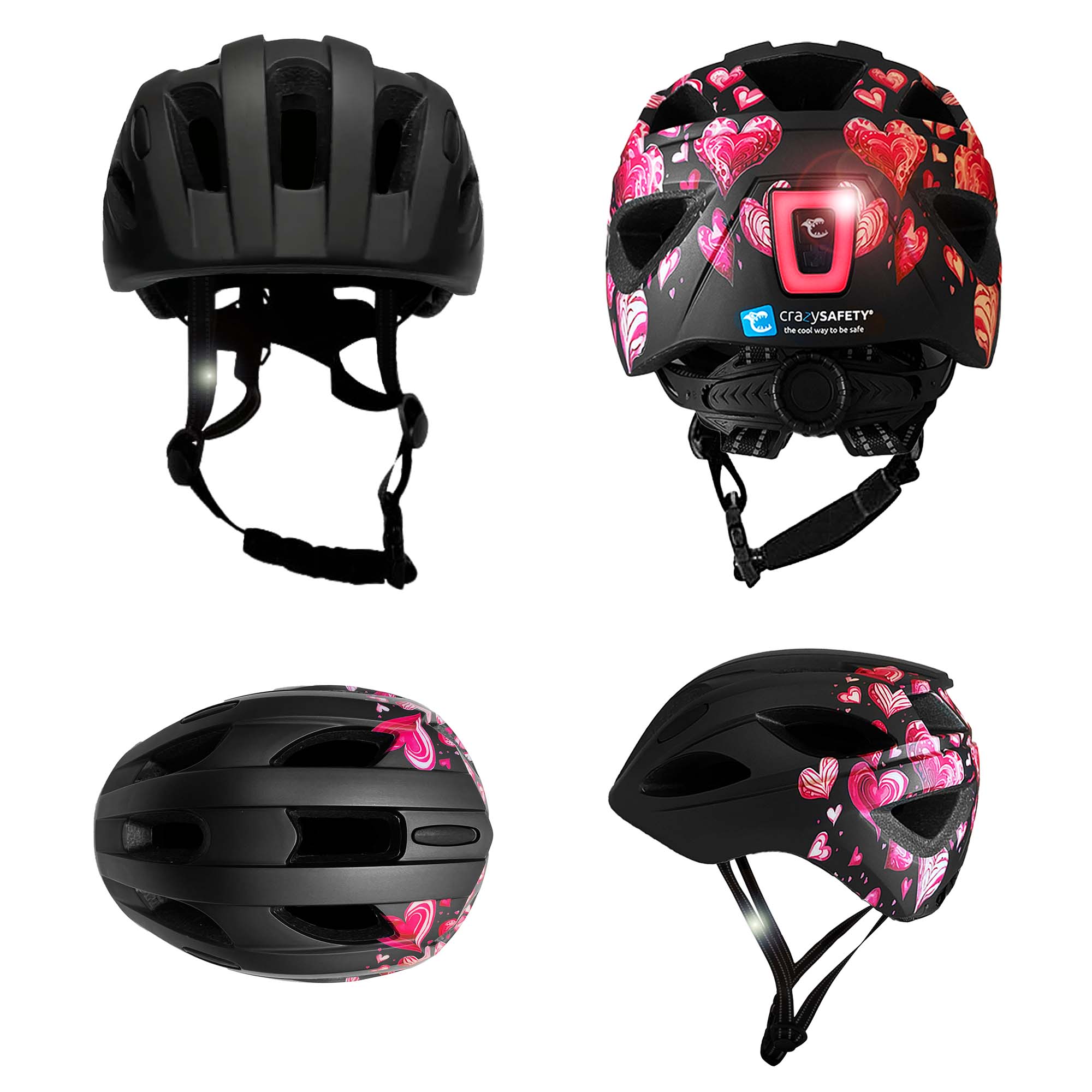  Casco per bambini Heartbeat Stripes con luce 