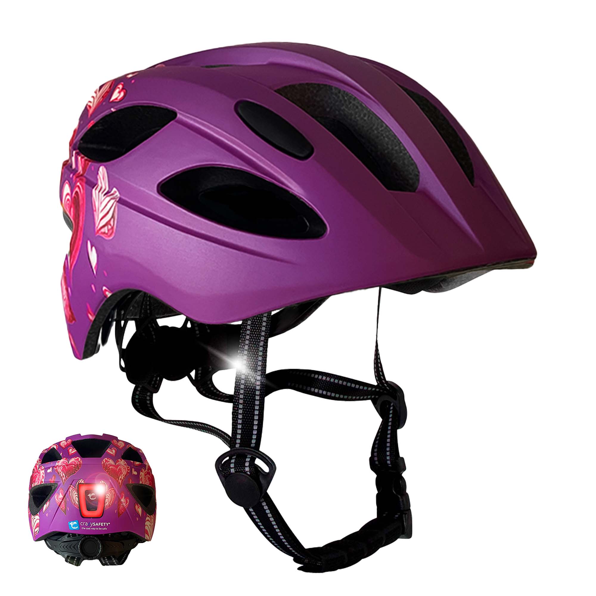  Casco per bambini Heartbeat Stripes con luce 