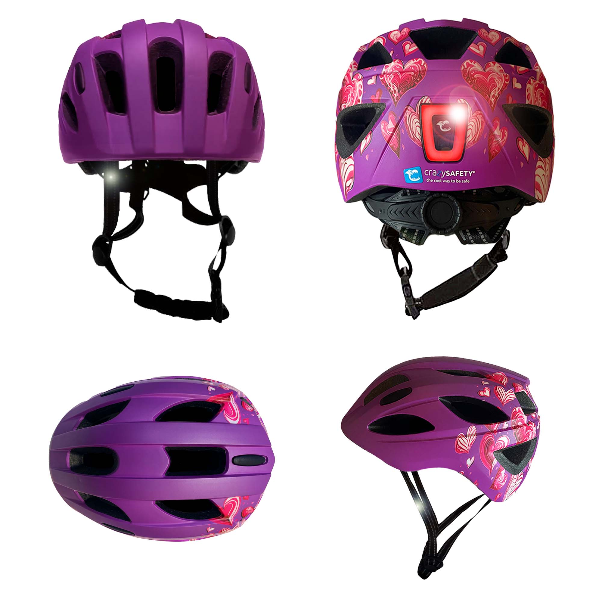  Casco per bambini Heartbeat Stripes con luce 