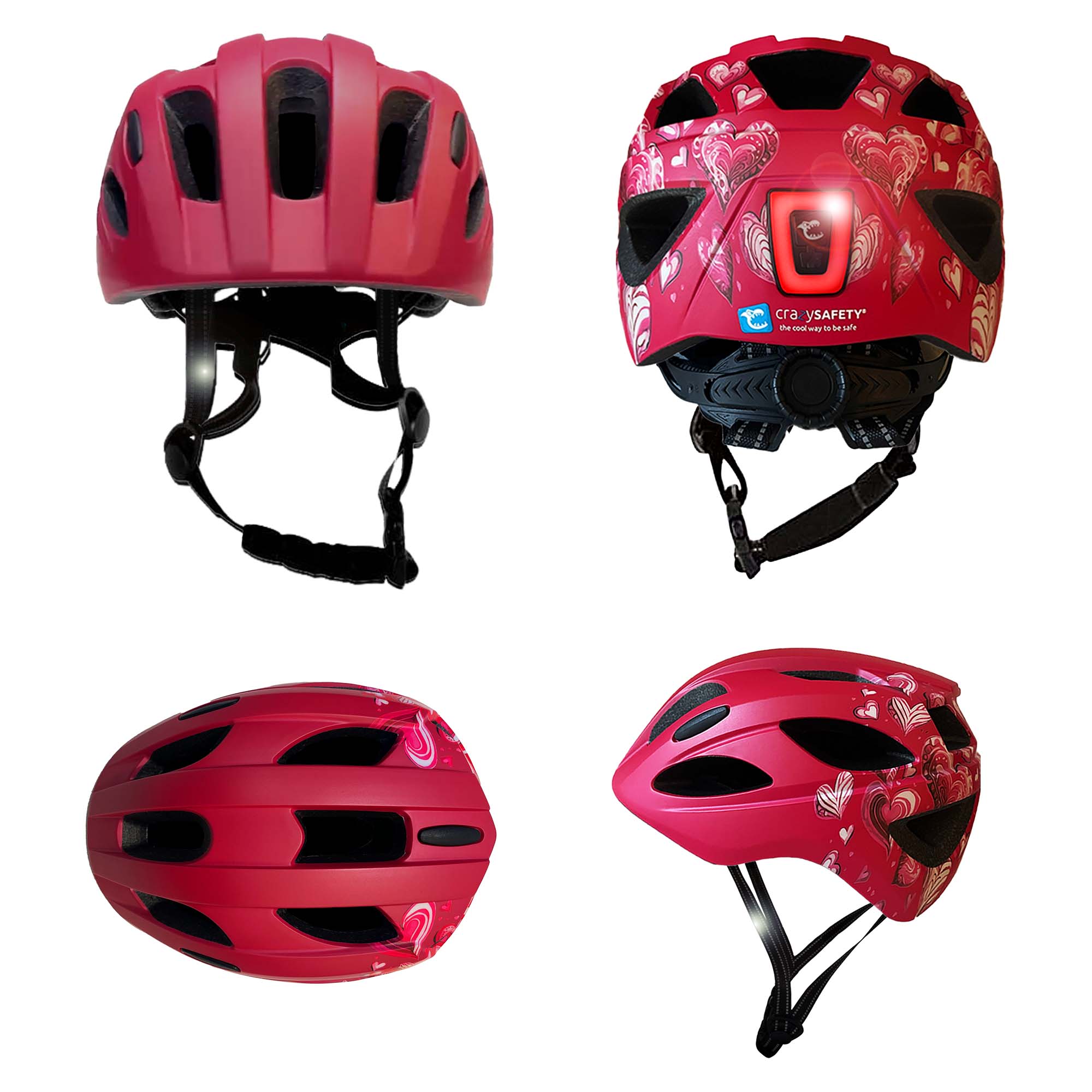  Casco per bambini Heartbeat Stripes con luce 