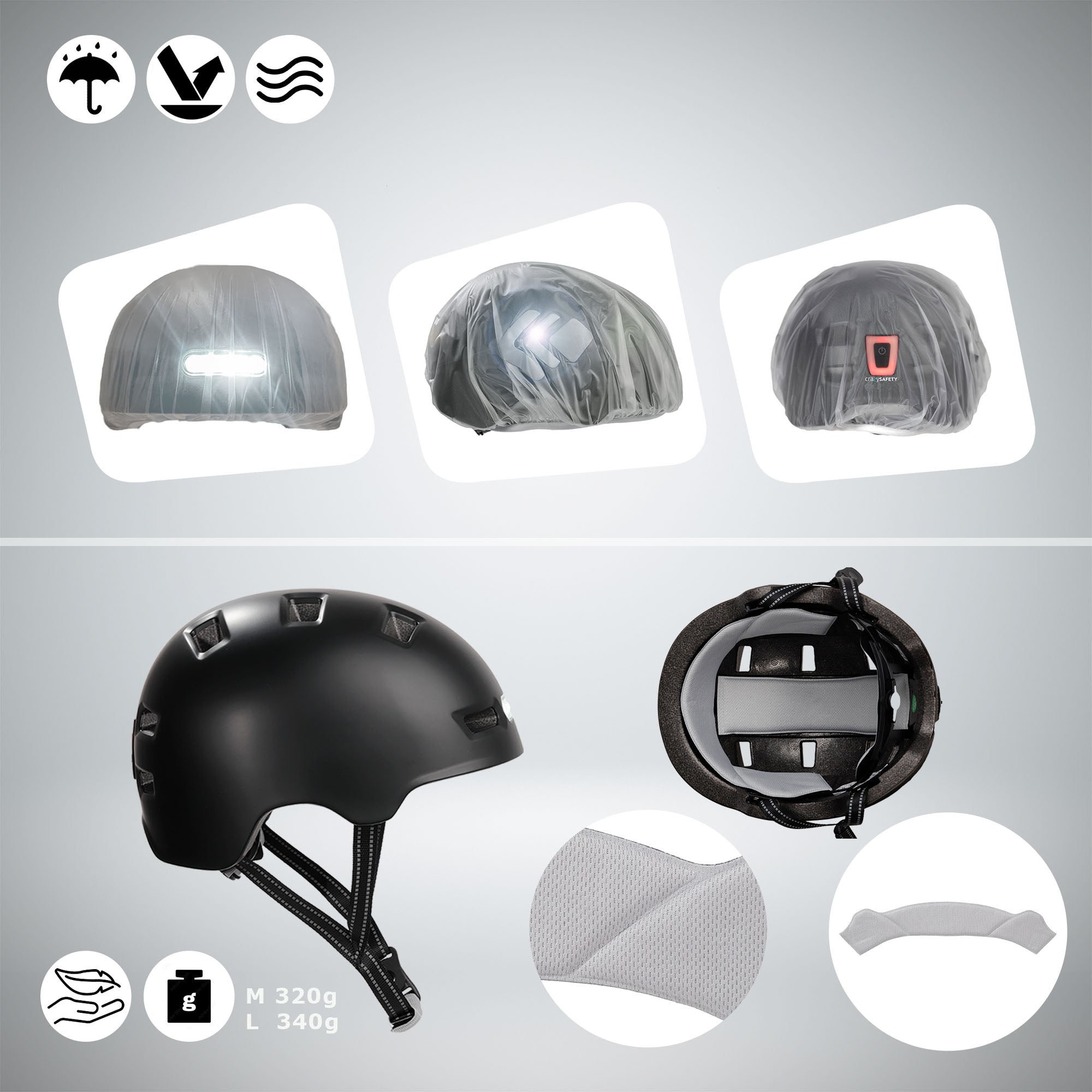 Casco da bicicletta urbano Vertigo con luci anteriori e posteriori