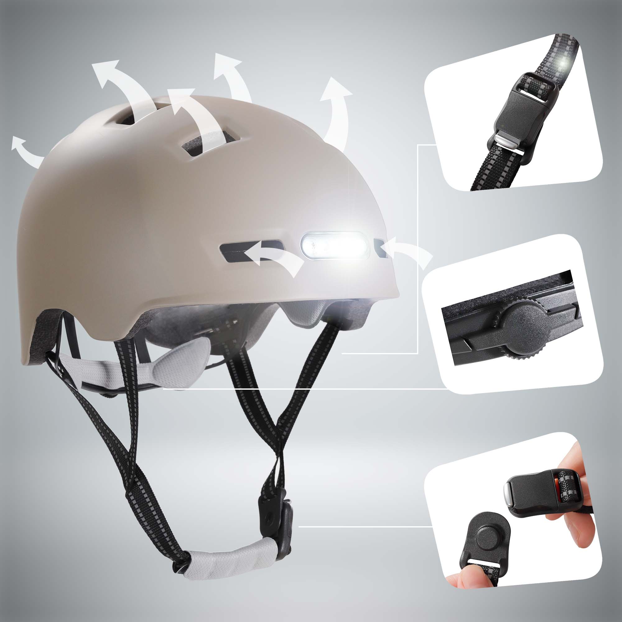 Casco da bicicletta urbano Vertigo con luci anteriori e posteriori