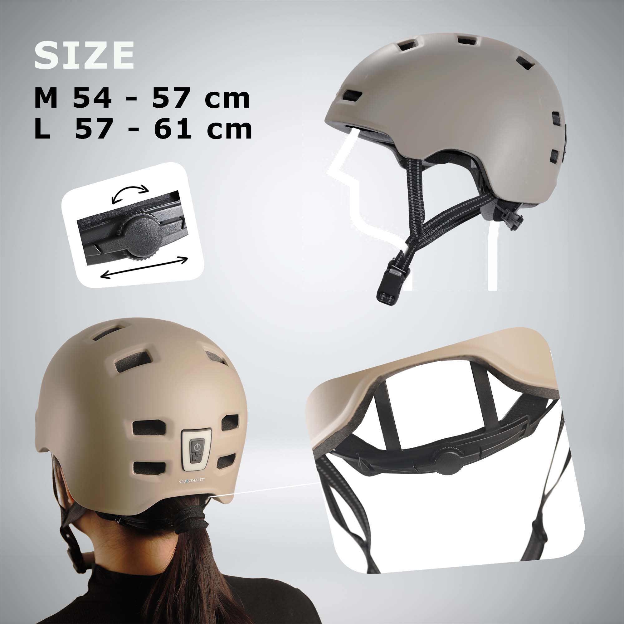 Casco da bicicletta urbano Vertigo con luci anteriori e posteriori