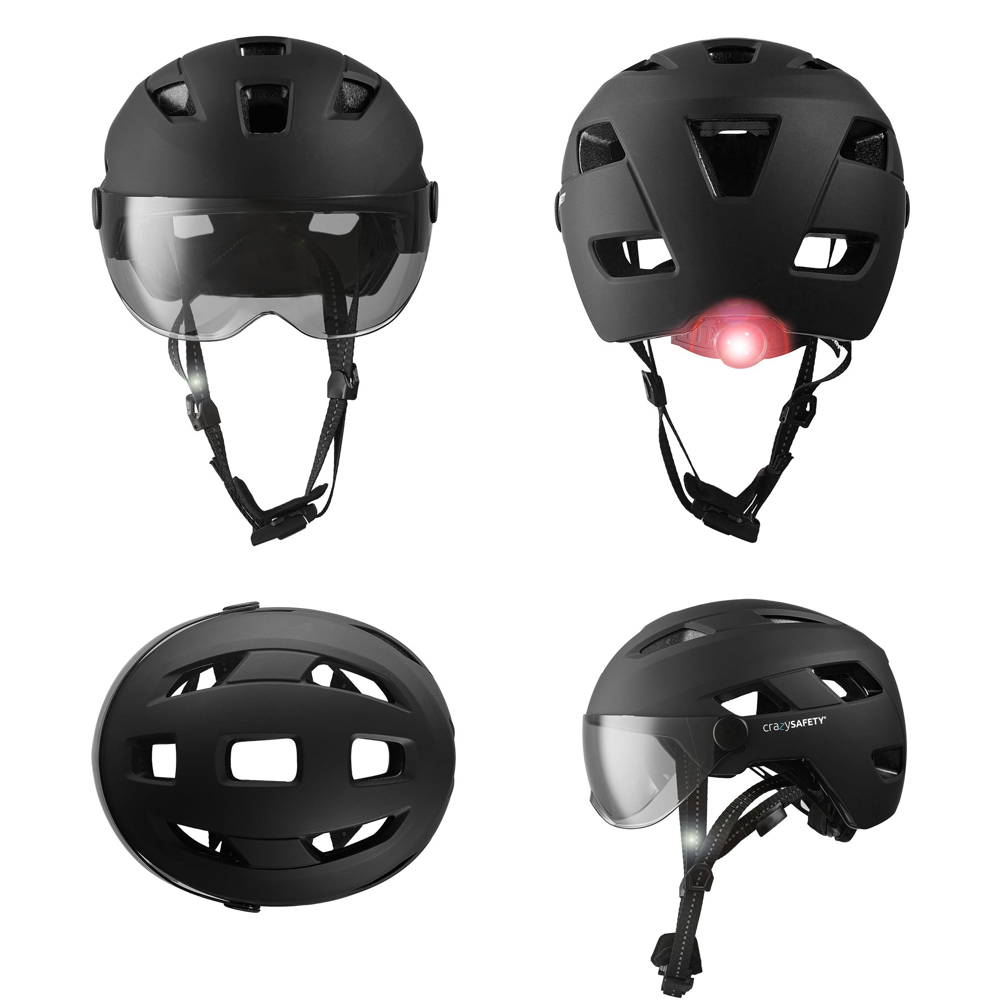 Casco per bicicletta OAK E-Bike con visiera UV, luci LED, cinghie riflettenti e fibbia Fidlock