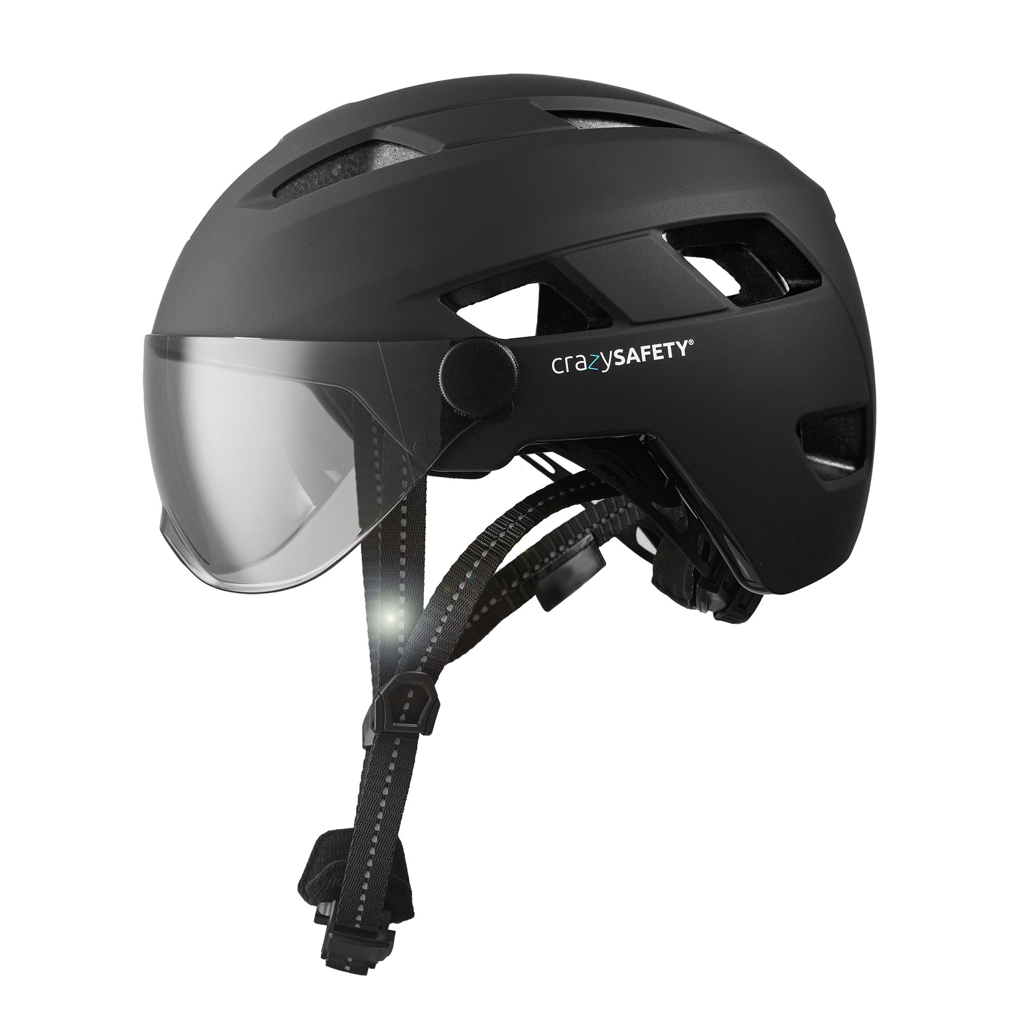 Casco per bicicletta OAK E-Bike con visiera UV, luci LED, cinghie riflettenti e fibbia Fidlock