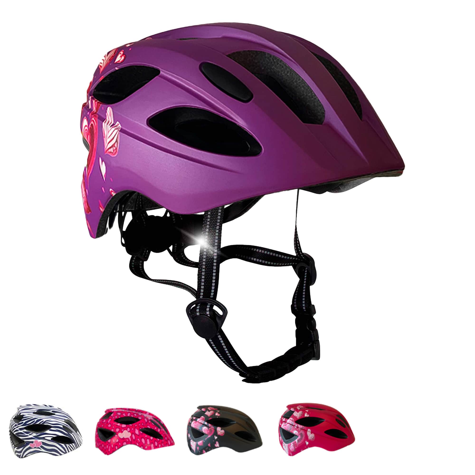  Casco per bambini Heartbeat Stripes con luce 