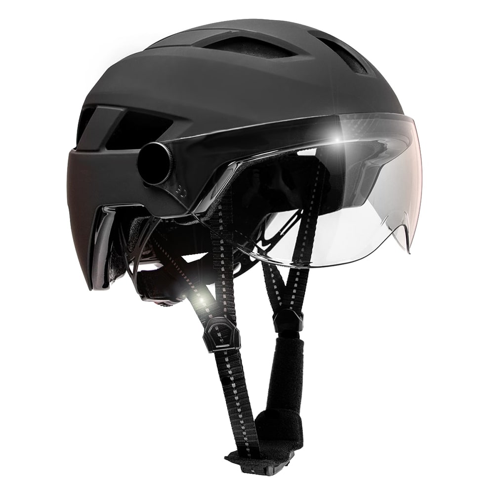 Casco per bicicletta OAK E-Bike con visiera UV, luci LED, cinghie riflettenti e fibbia Fidlock