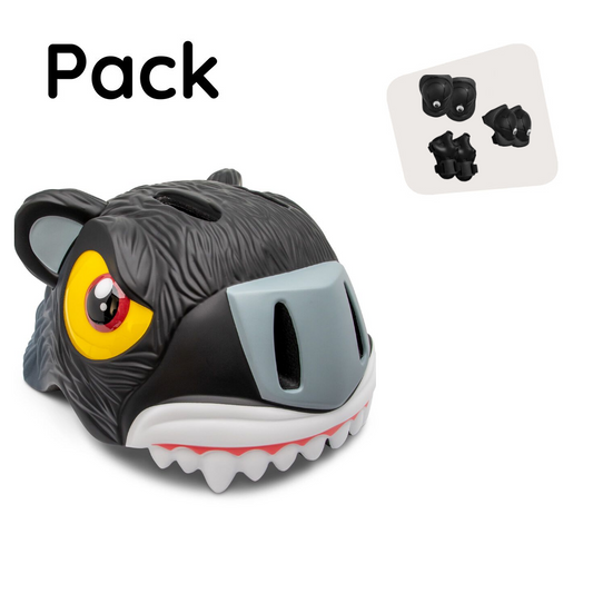 Product bundle: Black Panther Bicycle Helmet, and Protective Gear for Children