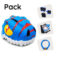 Carica l'immagine nel visualizzatore della galleria, Crazy Safety Bicycle helmet Product bundle: Blue dino bike helmet, protective gear, lock, and cycling gloves for kids.
