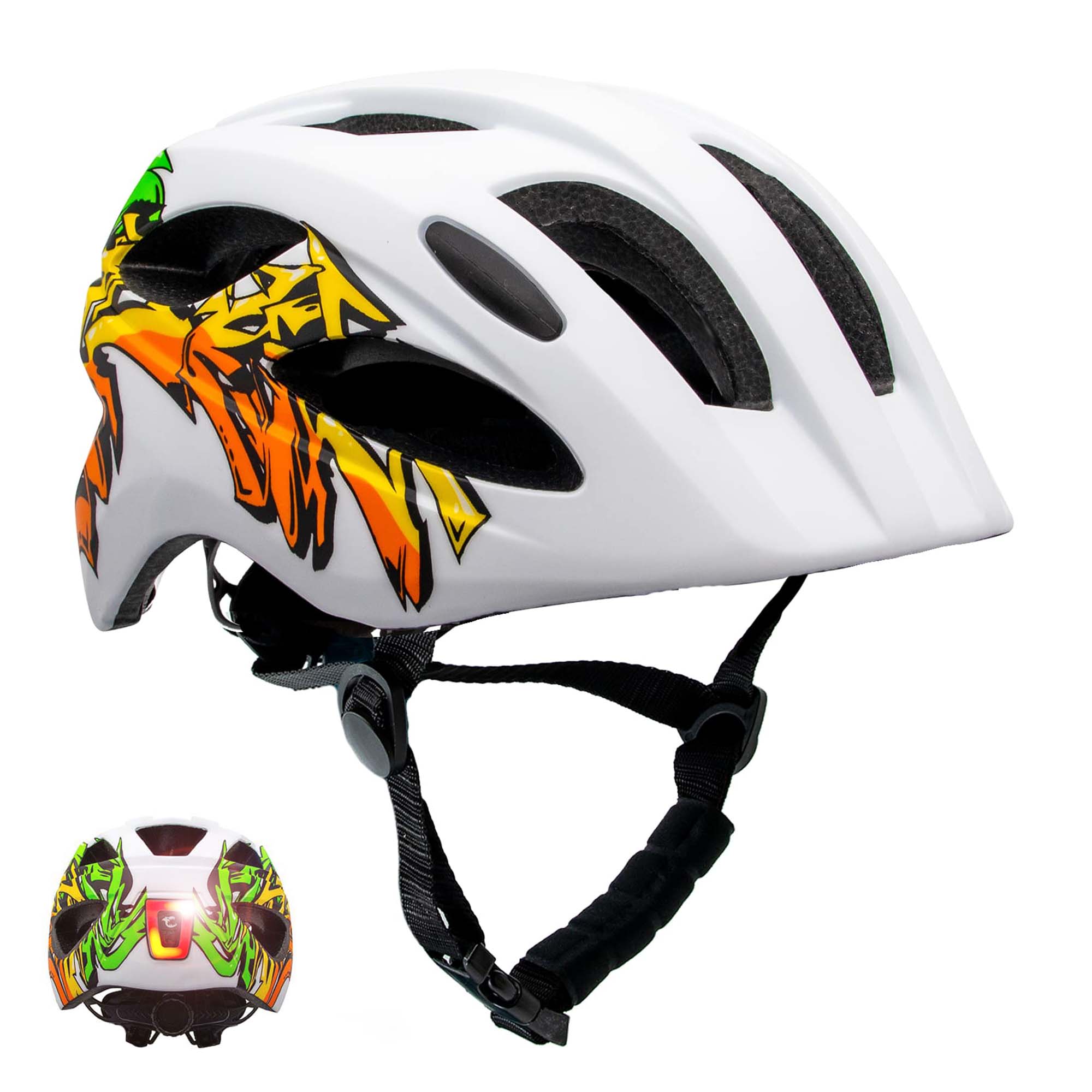 Crazy Safety Bicycle helmet White/yellow / M (54-58cm) Graffiti Splash children's helmet with light