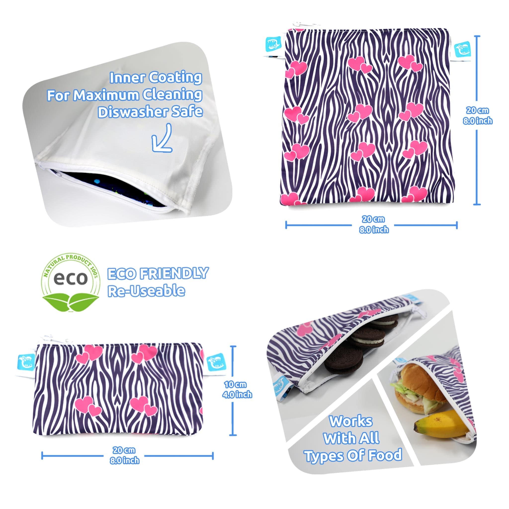 Reusable snack bags for kids - sizes